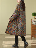 Ethnic Style Faux Fur Collar Warm Plush Female Print Long Coat