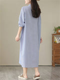 Comfortable Female Casual Long-sleeved Striped Shirtdress