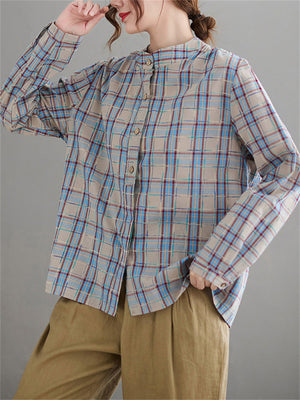 Women's Sweet Korean Style Spring Long-sleeve Plaid Shirts