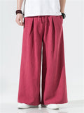 Men's Cotton Linen Loose Mid-waist Trousers