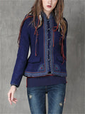 Women's Ethnic Style Knot Button Bound Seam Woollen Jacket