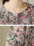 Women's Summer Round Neck Flower Short Sleeve Knit Shirt