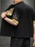 Chinese Style Hanfu Men's Golden Dragon Embroidery Knot Button Shirt