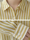 Summer Extra Thin Striped Lapel Button Up Shirt for Women