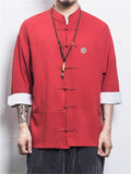 Men's Cotton Linen Cozy 3/4 Sleeve Kungfu Training Shirt