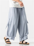 Men's Zen Buddhism Layered Side Slit Lace Up Linen Pants