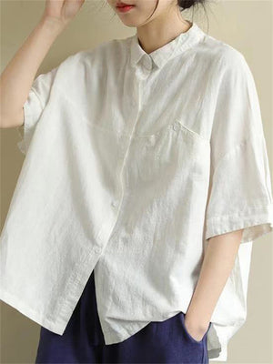 Ladies Simple Leisure Short Sleeve Lapel Shirts