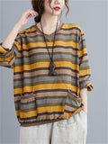 Women's Spring Multicolored Stripes V Neck Shirt