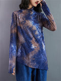 Women's Stylish Tie-Dye Turtleneck Irregular Hem Shirt