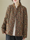 Women's Vintage Stand Collar Button Mini Floral Print Cotton Coat