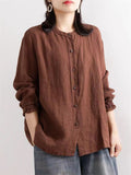 Ladies Fashion Loose Round Neck Cotton Linen Shirts