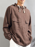 Male Pure Color Hooded Shirt with Double Pockets