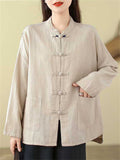 Chinese Style Knot Button Pure Cotton Kungfu Shirt for Women