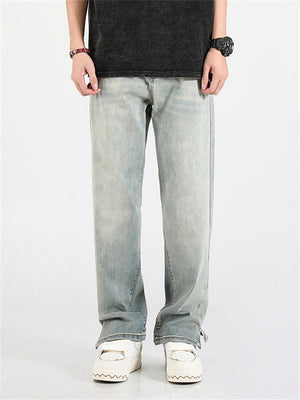 Men's Retro Washed Effect Side Slit Loose Jeans