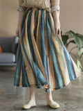 Summer Holiday Contrast Color Stripe Swing Skirt for Women