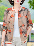 Women's Floral Print Zipper Plus Size Loose Jacket for Autumn