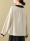 Lady Elegant Sweet Lantern Sleeve Contrast Color Shirt