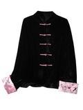 Ladies Luxury Black Velvet Stand Collar Tang Suit Shirt