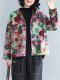 Female Large Size Printed Zipper Hooded Short Jackets