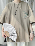 Male Casual Pocket Bamboo Leaves Half Sleeve Shirts