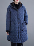 Women's Stripe Warm Plush Lining Casual Mid-Length Hooded Coat