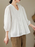 Female Popular V-Neck Lace Splicing Lantern Sleeve Shirt