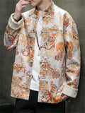 Men's Tang Dynasty Print Faux Suede Jacket