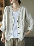 Female Casual Plain Button Up Jacket with Pockets