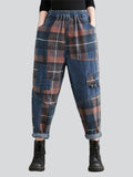 Retro Slimming Color Block Plaid Jeans for Women