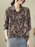 Women's Spring Retro All-Over Floral Print Lapel Button Shirt