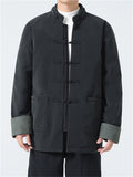 Men's Warm Tang Suit Style Quilted Coat with Detachable Hood