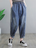 Women's Leisure Regular Fit Loose Blue Denim Pants