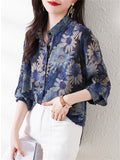 Women's Spring Retro Daisy Print Button Up Shirt