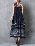 Ladies Bohemian Style Embroidery Sleeveless Pleated Swing Dress