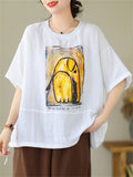 Women's Drawstring Hem Crew Neck Printed T-shirts