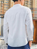 Male Linen Cotton Slim Fit Banded Collar Long Sleeve Shirt