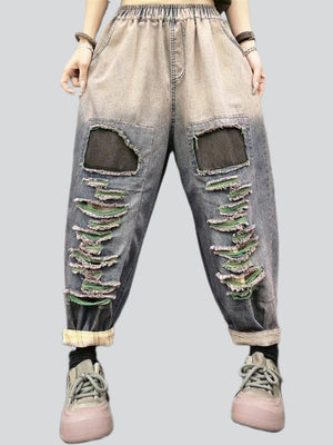 Hip-Hop Patchwork Raw Edge Gradient Color Harem Jeans