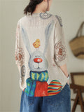 Women's Rabbit Bird Cartoon Print Hollow Breathable Shirt