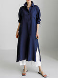 Vogue Single-Breasted Side Split Mid-Length Shirt Dress for Lady