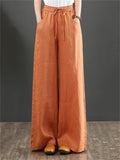 Women's Simple Linen High Waist Drawstring Wide Leg Pants