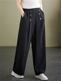 Summer High-Rise Decorative Button Elegant Lady Straight-Leg Pants