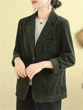 Spring Notched Collar One Button Corduroy Jacket for Women