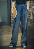 Women's Elegant High Waist Loose Wide Leg Blue Denim Pants