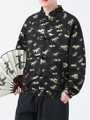 Male Bamboo Leaves Pattern Traditional Chinese Jackets