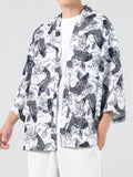 Summer Trendy Printed Oversized 3/4 Sleeve Cardigan Shirt for Men