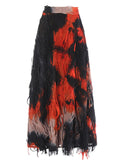 Personality Tie-Dye Tassel High Waist Midi Skirt for Women