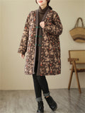 Retro Flower Print Women's Mid-length Cotton Jackets