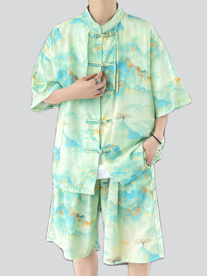 Mountain Flower Print Men's Chinese Style Comfort Outfits