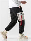 Crane Embroidery Red Cloth Multi-Pocket Pants for Men