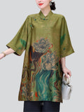 Elegant Lotus Flower Print Oriental Dresses for Women